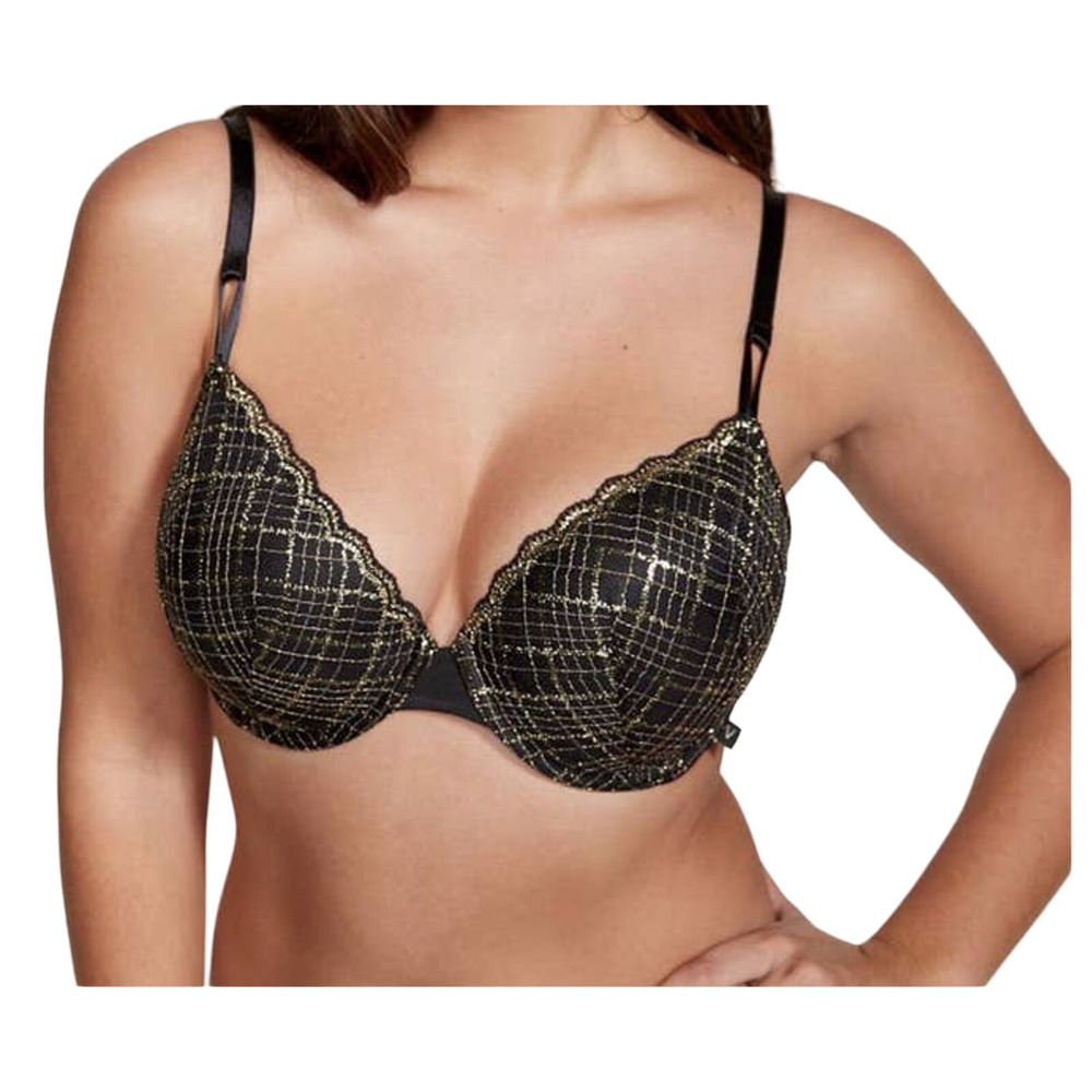 Victoria's Secret Sexy Tee Lightly lined demi lace bra black gold size 34DD